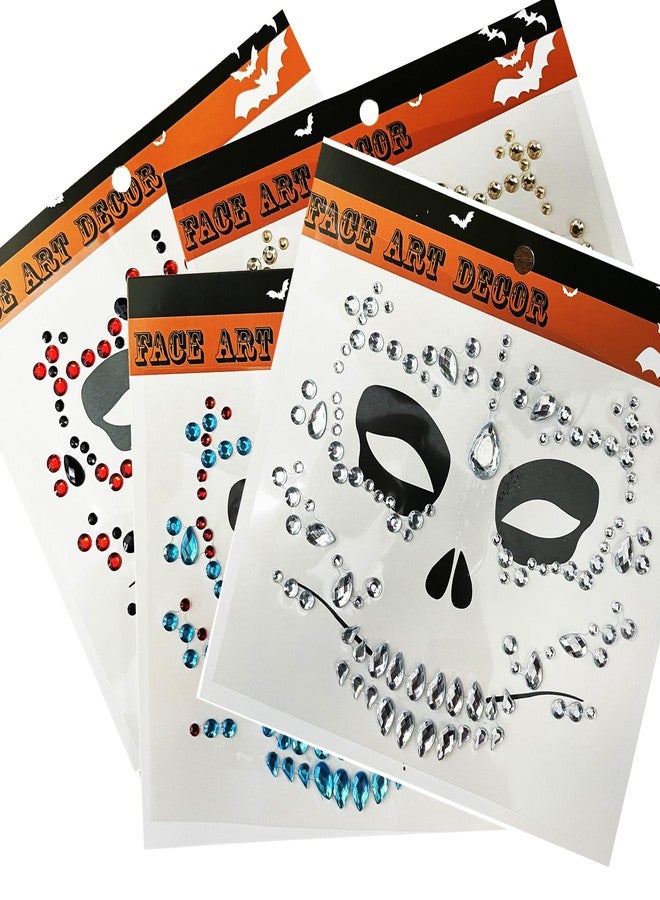 Leoars 4-Pack Day Of The Death Face Gems,Halloween Temporary Face Tattoos, Rhinestone Face Jewels Stickers - Image 4